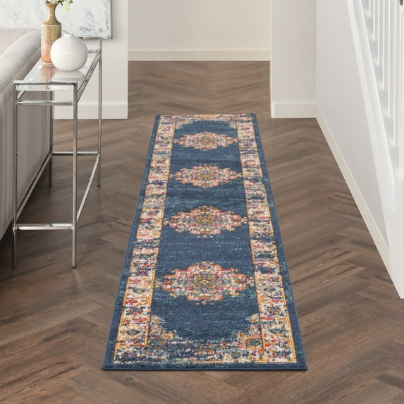 Nourison Passion Bordered Navy 2'2" x 10' Area Rug (2x10)