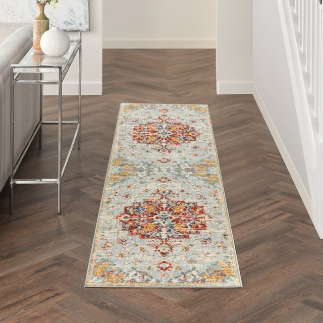 Nourison Passion Center medallion Grey Multicolor 1'10" x 6' Area Rug (2x6)