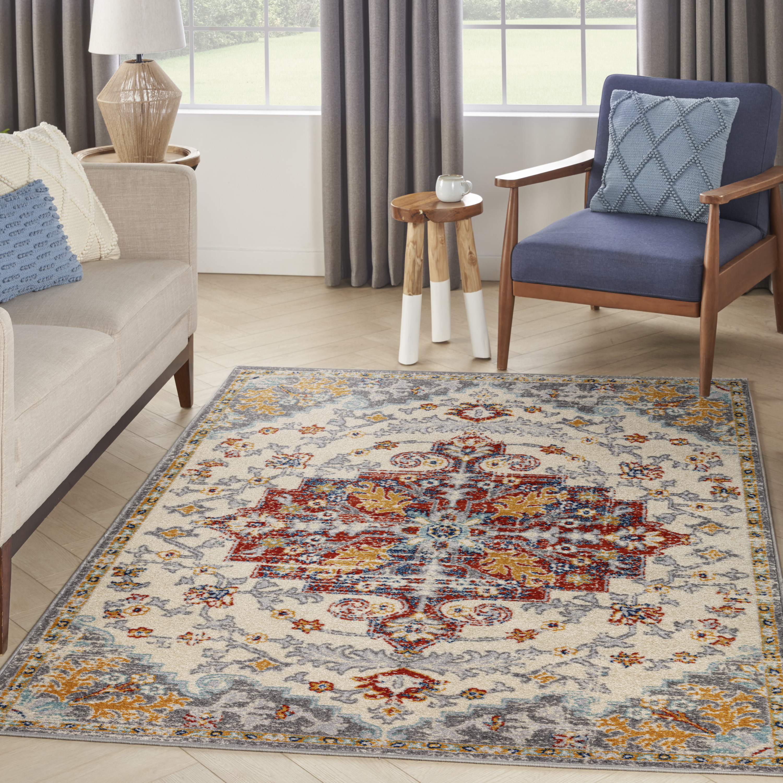 Centre Rug Designs Nourison Passion Center medallion Ivory Multicolor 3'9