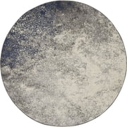 Nourison Passion Charcoal Ivory 4' x Round Area Rug, Boho, Abstract, Bed Room, Living Room, Dining Room, Kitchen, , Easy Cleaning, Non Shedding (4' Round)