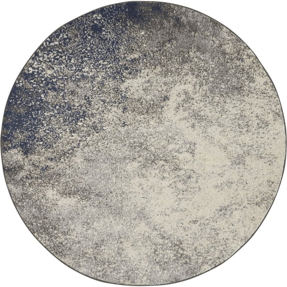 Nourison Passion Charcoal Ivory 4' x Round Area Rug, Boho, Abstract, Bed Room, Living Room, Dining Room, Kitchen, , Easy Cleaning, Non Shedding (4' Round)