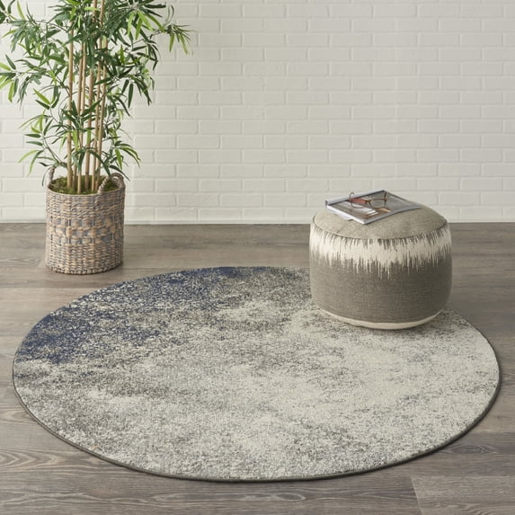Nourison Passion Charcoal Ivory 4' x Round Area Rug, Boho, Abstract, Bed Room, Living Room, Dining Room, Kitchen, , Easy Cleaning, Non Shedding (4' Round)