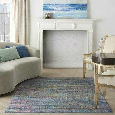 Nourison Passion Contemporary Blue/Multicolor 5'3" x 7'3" Area Rug, (5x7)