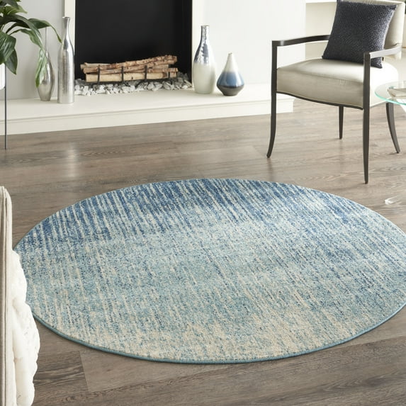 Nourison Passion Contemporary Navy/Light Blue 5'3" x round Area Rug, (5 Round)