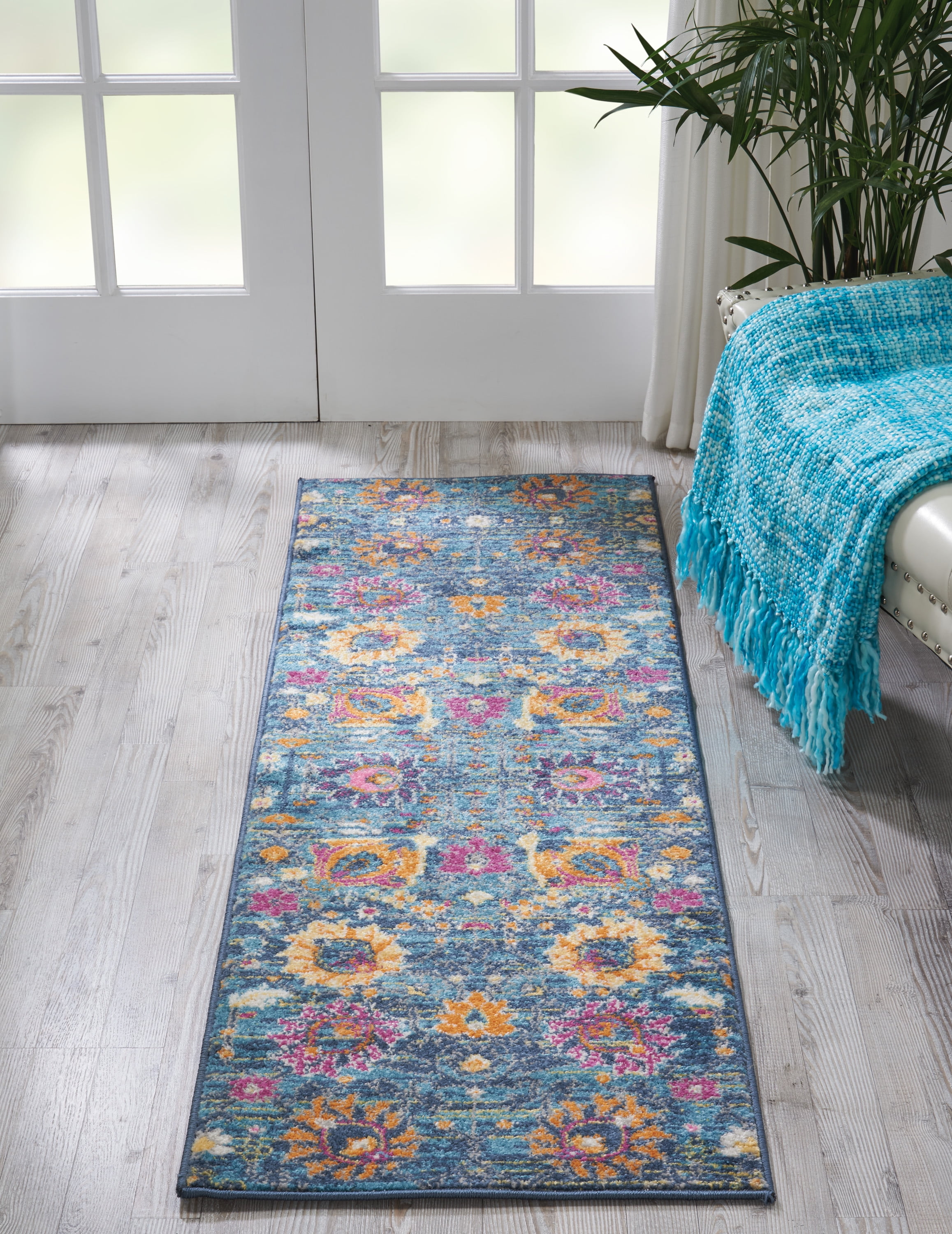 Nourison Passion Denim 1'10" x 6' Area Rug, Boho, Moroccan, Bed Room, Living Room, Dining Room, Kitchen, , Easy Cleaning, Non Shedding (6' Runner)