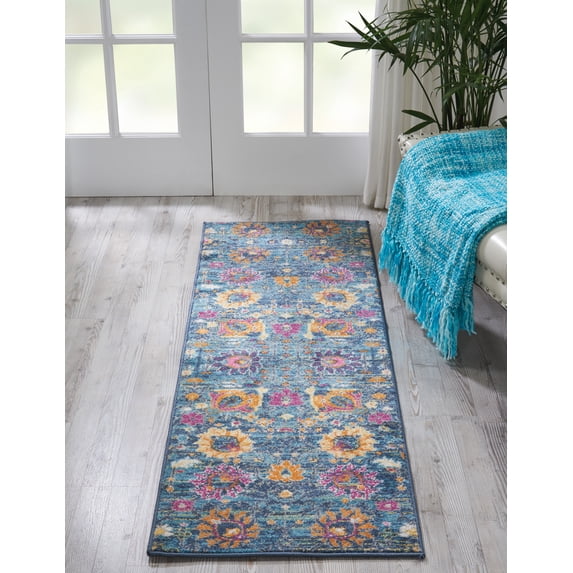 Nourison Passion Denim 1'10" x 6' Area Rug, Boho, Moroccan, Bed Room, Living Room, Dining Room, Kitchen, , Easy Cleaning, Non Shedding (6' Runner)