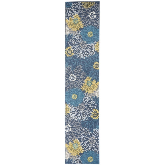 Nourison Passion Floral Blue 2'2" x 10' Area Rug, (2x10)