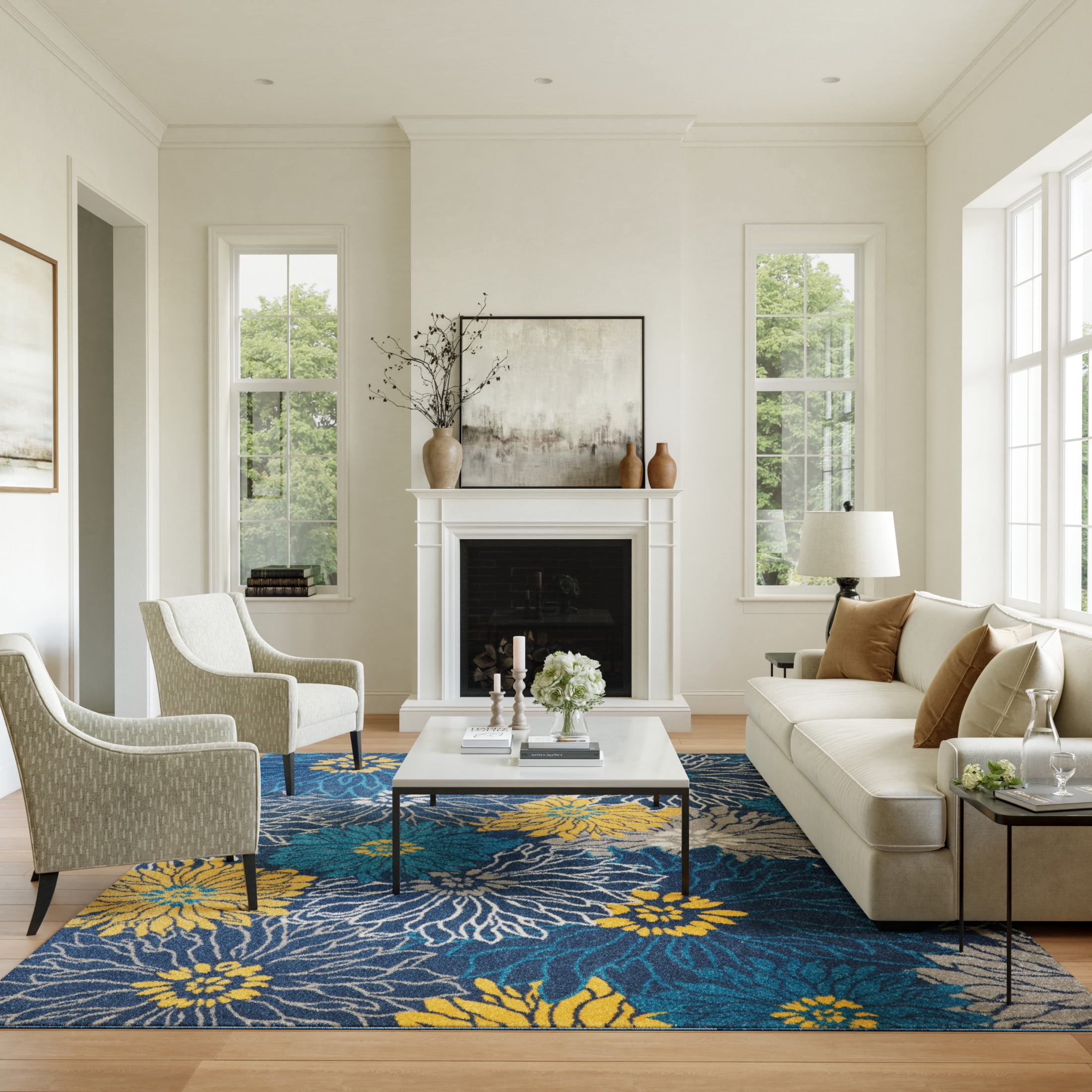 Nourison Passion Floral Blue Area Rug, 8' x 10', Easy-Care