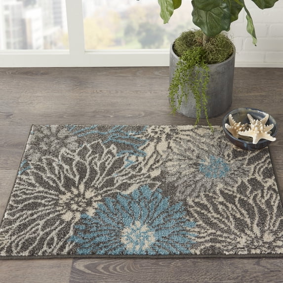 Nourison Passion Floral Charcoal/Blue 1'10" x 2'10" Area Rug, (2x3)