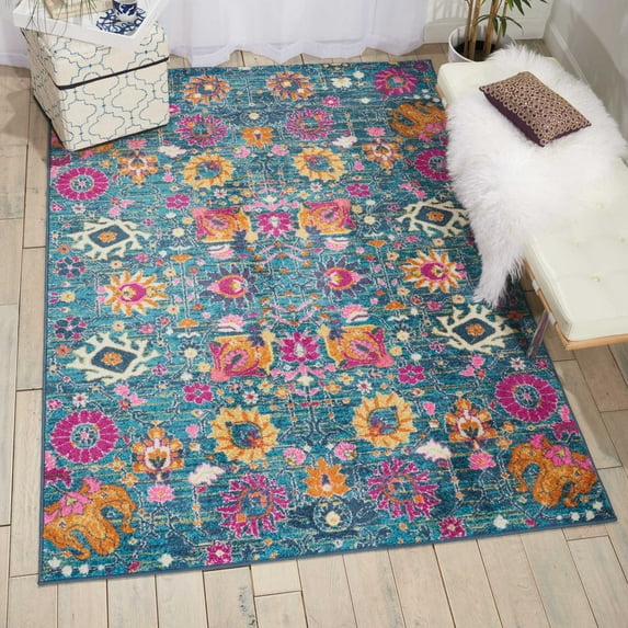 Nourison Passion Floral Denim 5'3" x 7'3" Area Rug, (5x7)