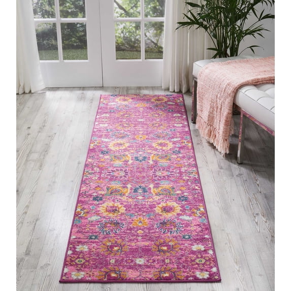 Nourison Passion Floral Fuchsia 2'2" x 7'6" Area Rug, (2x8)