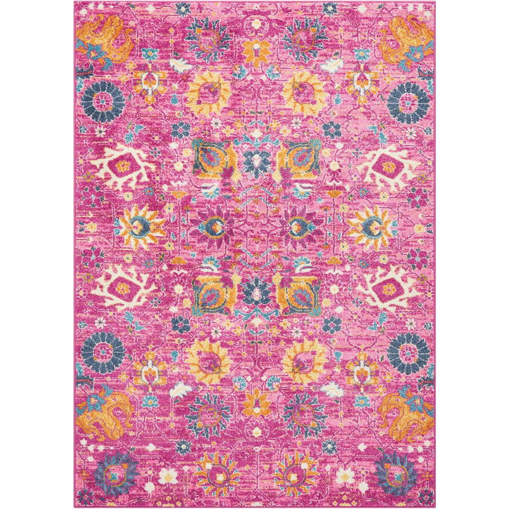 Fuchsia Floral Rectangular Synthetic Area Rug 6'7" x 9'6"