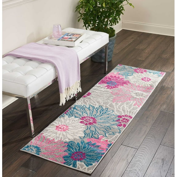 Nourison Passion Floral Grey 1'10" x 6' Area Rug, (2x6)