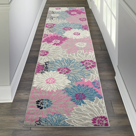 Nourison Passion Floral Grey 2'2" x 10' Area Rug, (2x10)