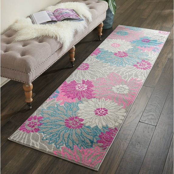Nourison Passion Floral Grey 2'2" x 7'6" Area Rug, (2x8)