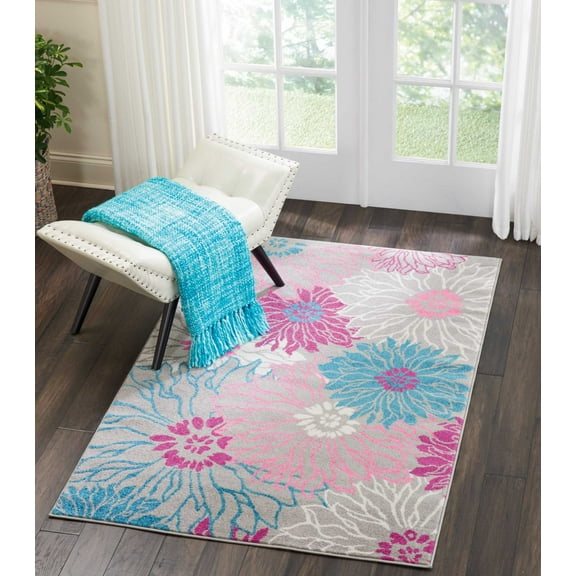 Nourison Passion Floral Grey 3'9" x 5'9" Area Rug, (4x6)
