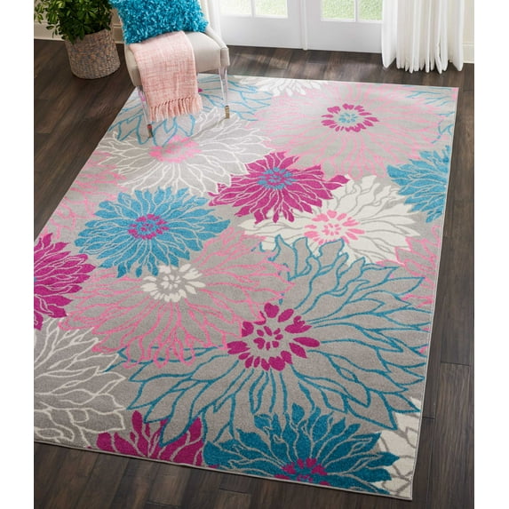 Nourison Passion Floral Grey 6'7" x 9'6" Area Rug, (7x10)