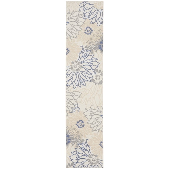 Nourison Passion Floral Ivory Grey Blue 2'2" x 10' Area Rug, (2x10)