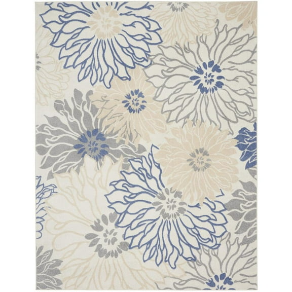 Nourison Passion Floral Ivory Grey Blue 8' x 10' Area Rug, (8x10)