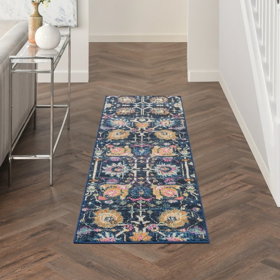 Nourison Passion Floral Navy 1'10" x 6' Area Rug, (2x6)