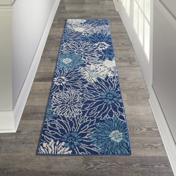 Nourison Passion Floral Navy/Ivory 2'2" x 7'6" Area Rug, (2x8)