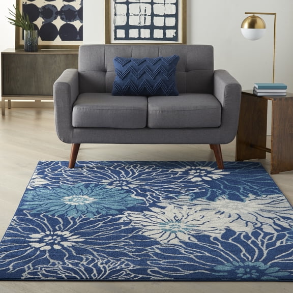 Nourison Passion Floral Navy/Ivory 5'3" x 7'3" Area Rug, (5x7)