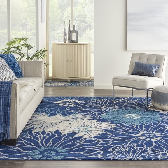 Nourison Passion Floral Navy/Ivory 8' x 10' Area Rug, (8x10)
