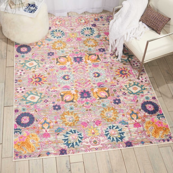 Nourison Passion Floral Silver 3'9" x 5'9" Area Rug, (4x6)
