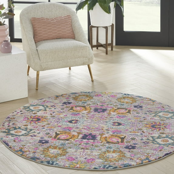 Nourison Passion Floral Silver 5'3" x Round Area Rug, (5 Round)