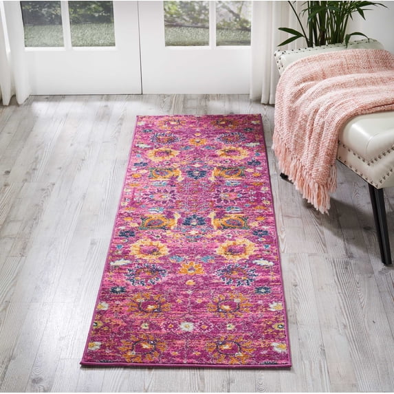 Nourison Passion Fuchsia 1'10" x 6' Area Rug, Boho, Moroccan, Bed Room, Living Room, Dining Room, Kitchen, , Easy Cleaning, Non Shedding (6' Runner)