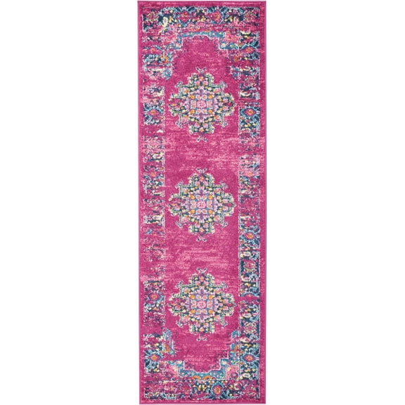 Nourison Passion Fuchsia 1'10" x 6' Area Rug, Traditional, Boho, Bed Room, Living Room, Dining Room, Kitchen, , Easy Cleaning, Non Shedding (6' Runner)