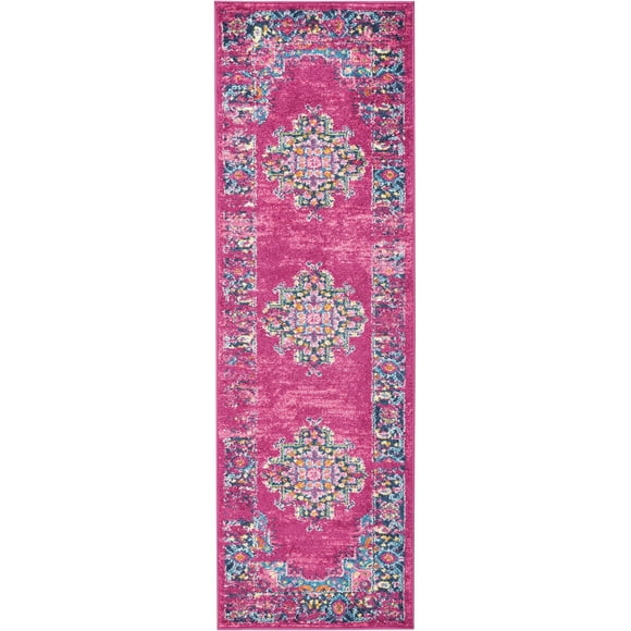 Nourison Passion Fuchsia 1'10" x 6' Area Rug, Traditional, Boho, Bed Room, Living Room, Dining Room, Kitchen, , Easy Cleaning, Non Shedding (6' Runner)