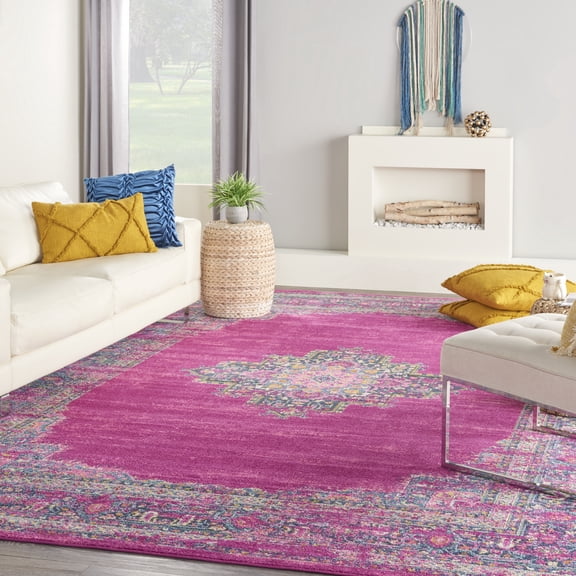 Nourison Passion Fuchsia 10' x 14' Area Rug, Traditional, Boho, Bed Room, Living Room, Dining Room, Kitchen, , Easy Cleaning, Non Shedding (10' x 14')