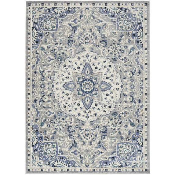 Nourison Passion Grey/Beige 5'3" x 7'3" Area Rug, Traditional, Persian, Bed Room, Living Room, Dining Room, Kitchen, , Easy Cleaning, Non Shedding (5' x 7')