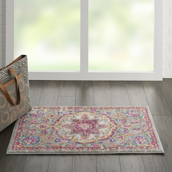 Nourison Passion Grey/Multicolor 1'10" x 2'10" Area Rug, Traditional, Persian, Bed Room, Living Room, Dining Room, Kitchen, , Easy Cleaning, Non Shedding (2' x 3')