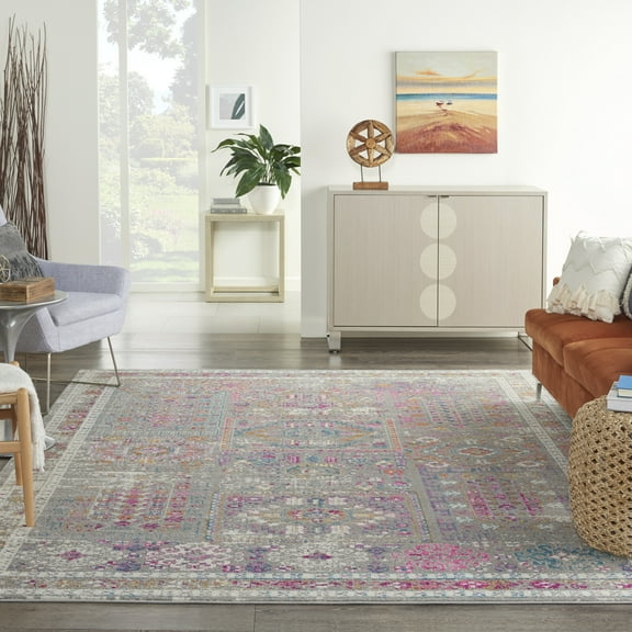 Nourison Passion Grey/Multicolor 9' x 12' Area Rug, Rustic, Persian, Bed Room, Living Room, Dining Room, Kitchen, , Easy Cleaning, Non Shedding (9' x 12')