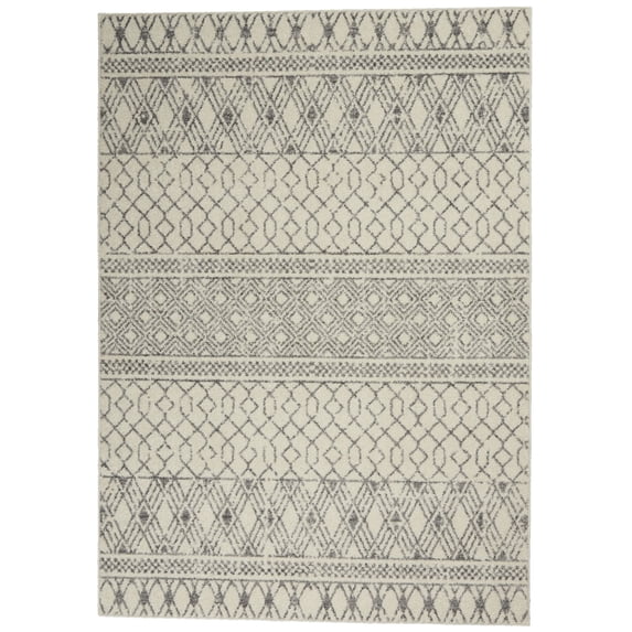 Nourison Passion Diamond Geometric Indoor Rug Ivory/Grey 3'9" x 5'9"