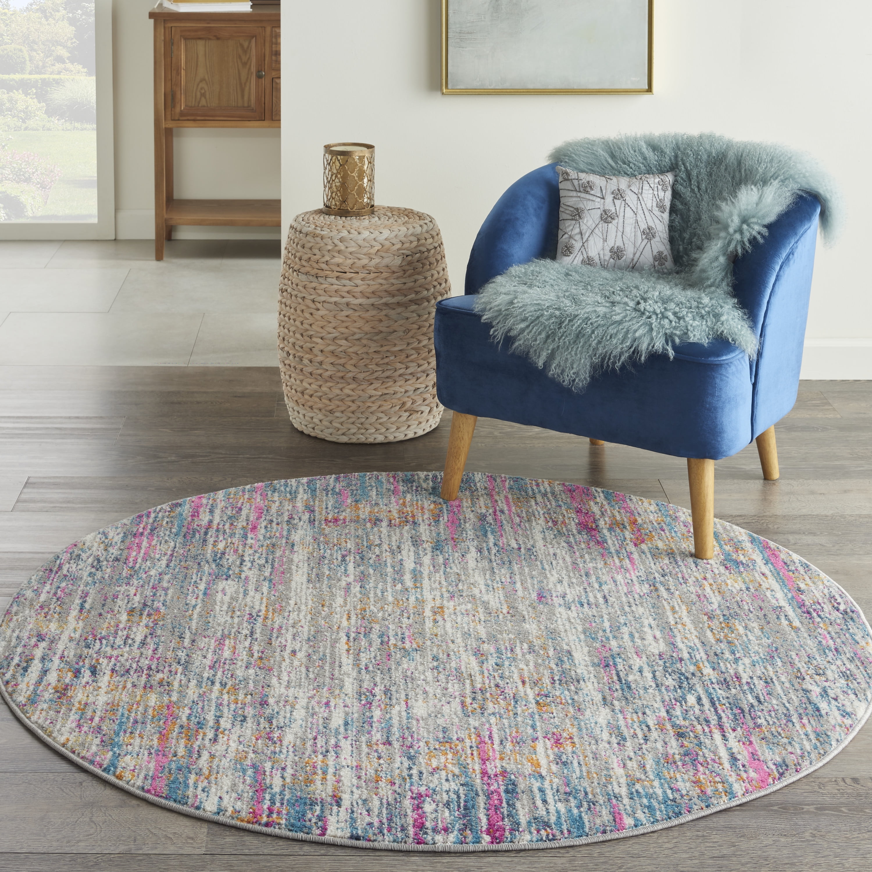 Nourison Passion Ivory/Multi 4' x Round Area Rug, Modern, Abstract, Bed Room, Living Room, Dining Room, Kitchen, , Easy Cleaning, Non Shedding (4' Round)
