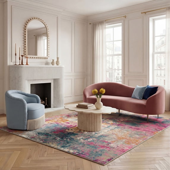 Nourison Passion Modern Painterly Indoor Area Rug Ivory Multicolor 5'3" x 7'3"