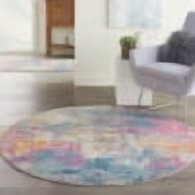 Nourison Passion Ivory/Multi 5'3" x Round Area Rug, Painterly, Boho, Bed Room, Living Room, Dining Room, Kitchen, , Easy Cleaning, Non Shedding (5' Round)