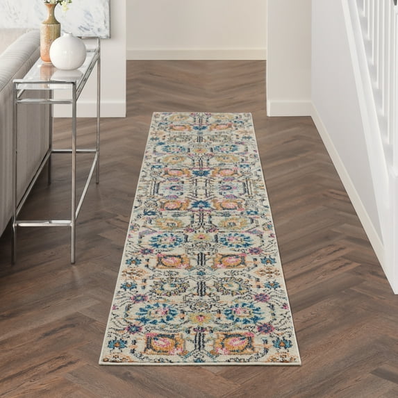 Nourison Passion Ivory/Multicolor 2'2" x 10' Area Rug, Boho, Moroccan, Bed Room, Living Room, Dining Room, Kitchen, , Easy Cleaning, Non Shedding (10' Runner)