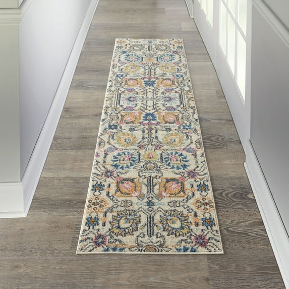 Nourison Passion Ivory/Multicolor 2'2" x 7'6" Area Rug, Boho, Moroccan, Bed Room, Living Room, Dining Room, Kitchen, , Easy Cleaning, Non Shedding (8' Runner)