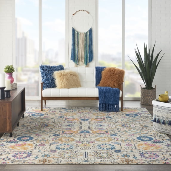 Nourison Passion Ivory/Multicolor 6'7" x 9'6" Area Rug, Boho, Moroccan, Bed Room, Living Room, Dining Room, Kitchen, , Easy Cleaning, Non Shedding (7' x 10')