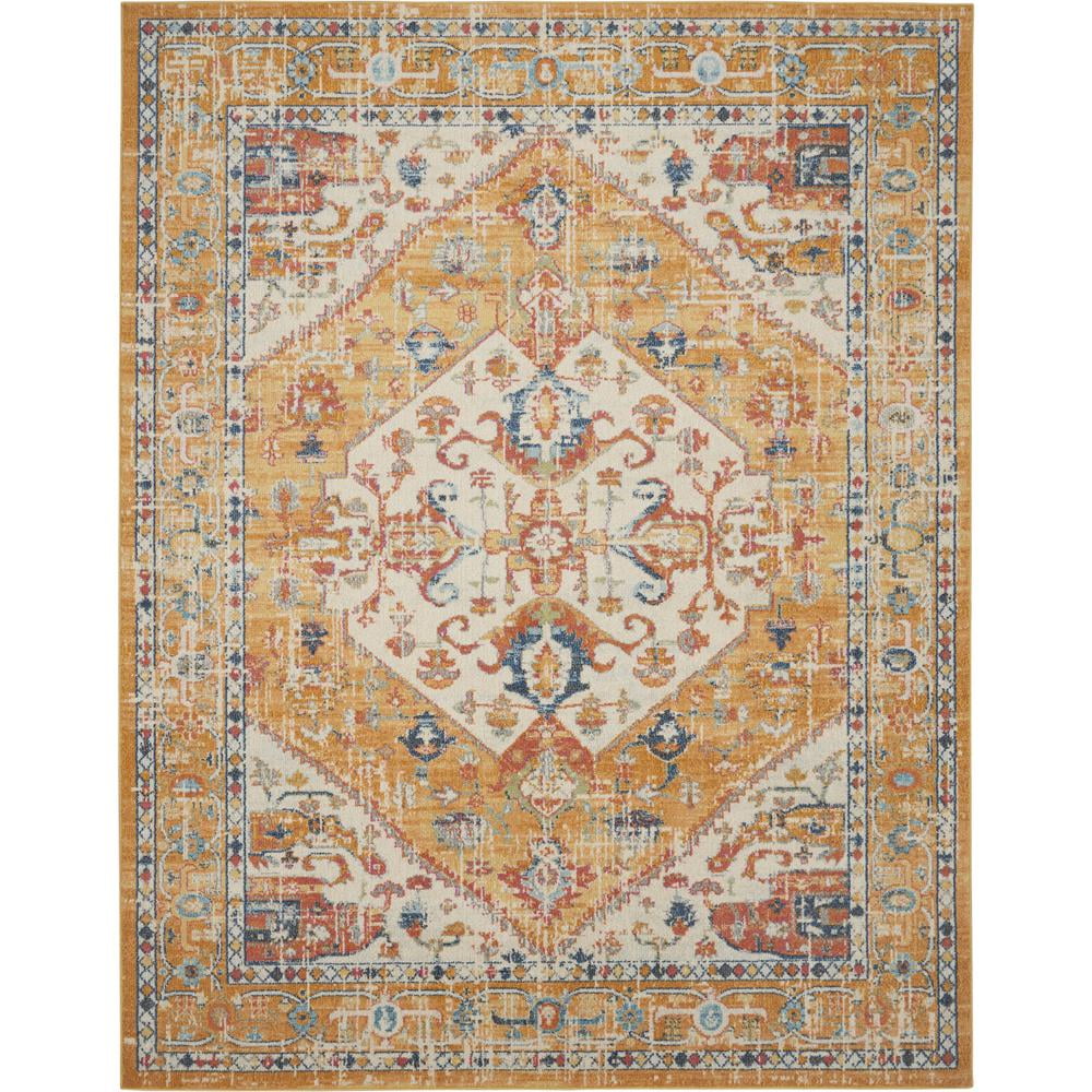 Ivory and Yellow Floral Viscose Rectangular Area Rug