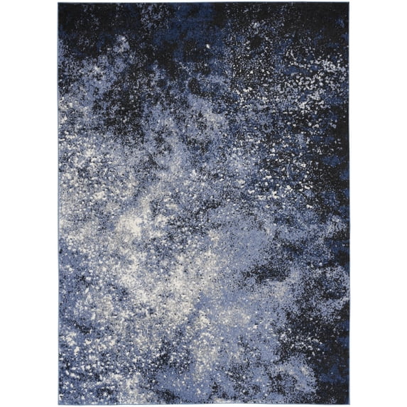 Nourison Passion Light Blue/Black 5'3" x 7'3" Area Rug, Boho, Abstract, Bed Room, Living Room, Dining Room, Kitchen, , Easy Cleaning, Non Shedding (5' x 7')