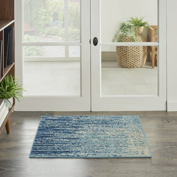 Nourison Passion Navy/Light Blue 1'10" x 2'10" Area Rug, Modern, Abstract, Bed Room, Living Room, Dining Room, Kitchen, , Easy Cleaning, Non Shedding (2' x 3')