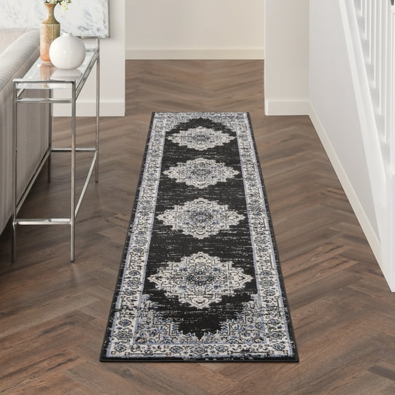 Nourison Passion Persian Black Ivory 2'2" x 10' Area Rug, (2x10)