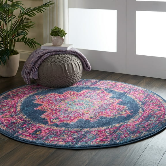 Nourison Passion Persian Blue 5'3" x ROUND Area Rug, (5 Round)