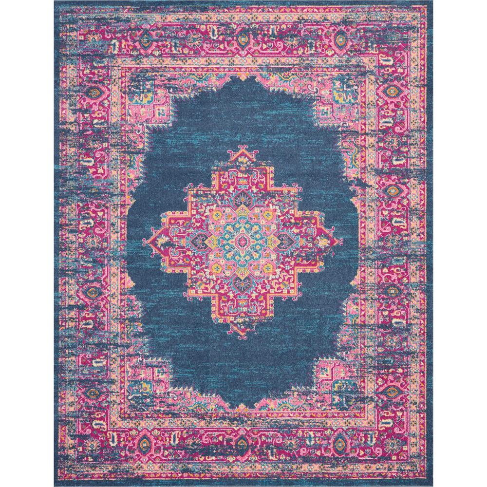 Handmade Reversible Blue Floral 8' x 10' Synthetic Rug