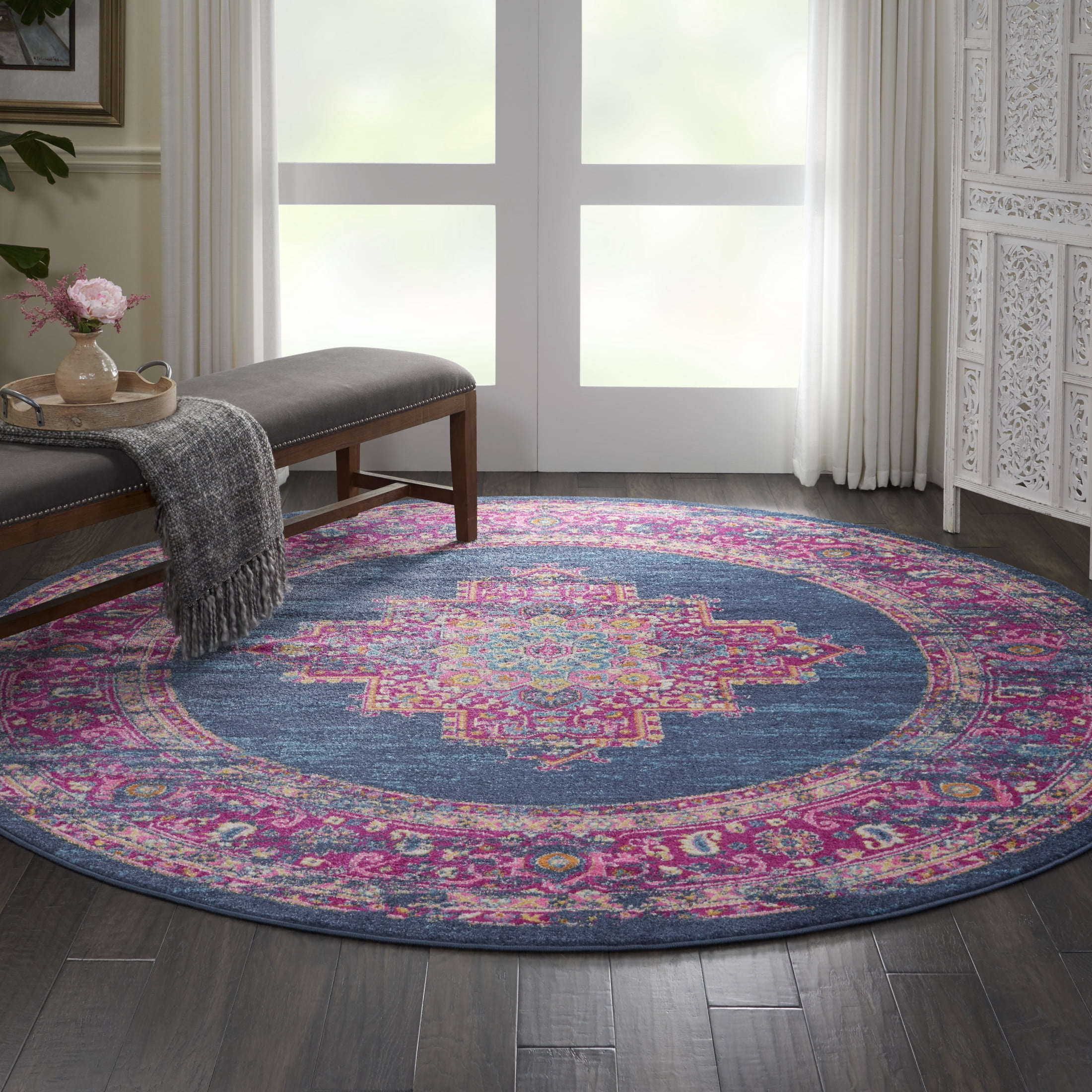 Nourison Passion Persian Blue 8' x ROUND Area Rug, (8 Round)
